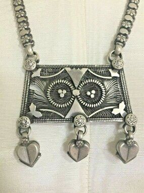 Tibetan Silver Necklace Rectangle Pendant 3 3D Drop Hearts